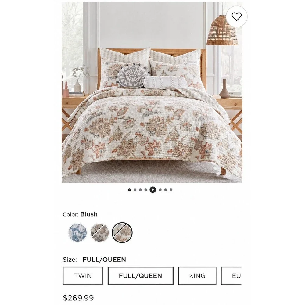 Levtex Home Selesta Reversible Quilt Set Full Queen Floral  New $269.99 Retail